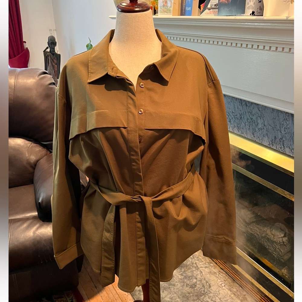 Good American Safari Tie Waist Tunic Fits 3X in Dirty Olive Color Washed Unworn